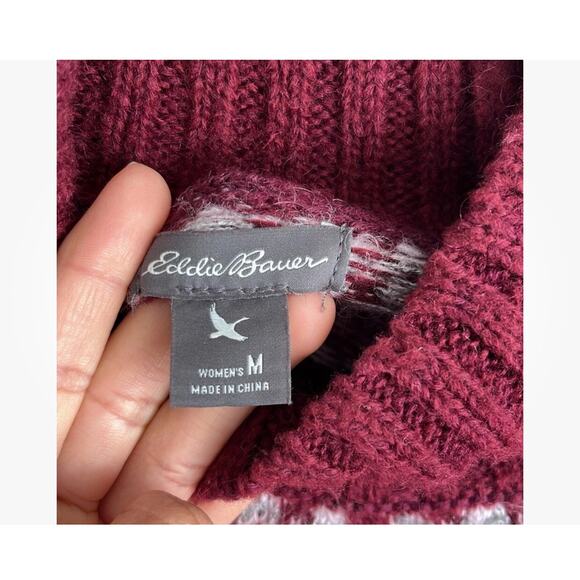 Eddie Bauer Fair Isle Women's Burgundy and White Wool Mohair Sweater Medium - Picture 3 of 6